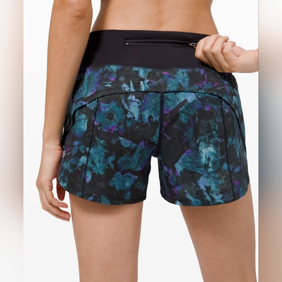 Lululemon Speed Up Short Long 4" Floral Shift Blue Multi Black Tall Size 4 - Picture 13 of 16